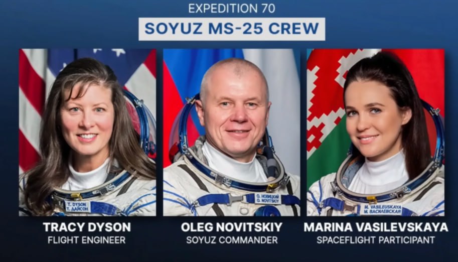 United24media's tweet photo. ⚡ Russia bombs Kyiv, Belarus helps steal Ukrainian children, yet their cosmonauts fly into space with American ones.

Soyuz-2.1a launches from Baikonur in under an hour with Belarusian cosmonaut, Marina Vasilevskaya, American astronaut Tracy Dyson, and Russian cosmonaut Oleg Novitsky.