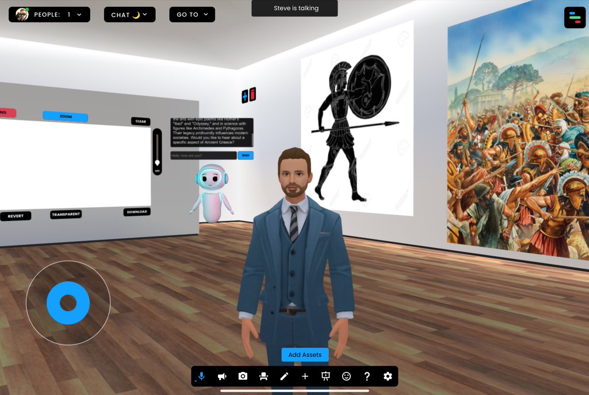 Seems like @frame_vr is going to be the perfect platform for the upcoming project I’ll lead in yr5 at @JESSDubai. Got a crisp new @readyplayerme avatar ready for it too. Note the Ai-powered robot guide hovering in the background. Great addition to the platform there!!