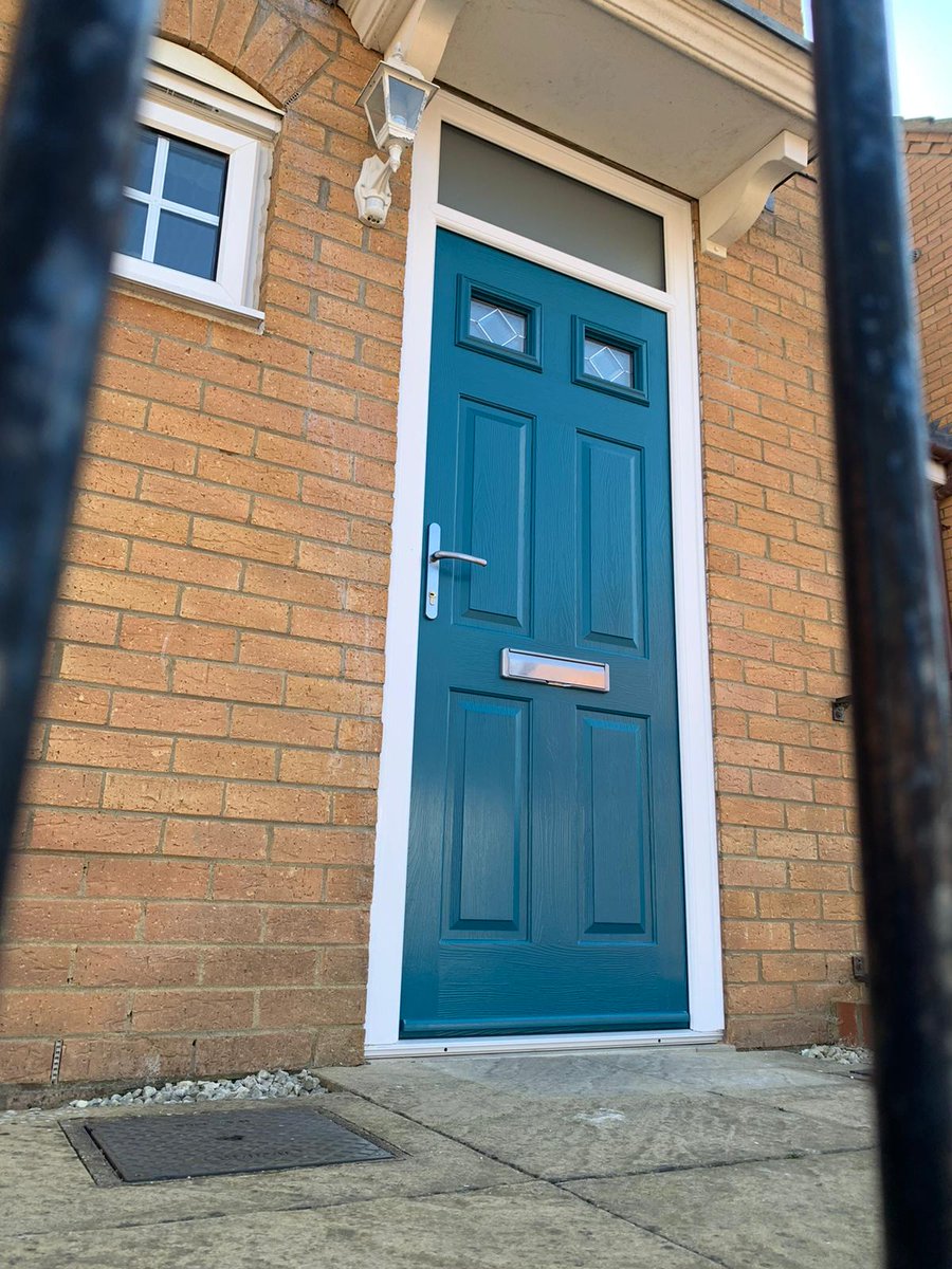 thewindowshop1's tweet photo. Solidor Tenby 2 Glazed with Simplicity Glass design. Peacock Blue door colour in a white frame with Graphite door furniture. Fitted in Thrapston this week by The Window Shop. https://t.co/OI4PNqyz0T