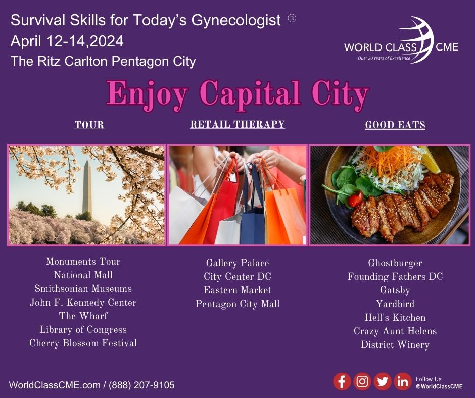 We are excited for Survival Skills for Today's Gynecologist, please enjoy this mini tour guide of Capital City! There is still time to register. Please visit ow.ly/IWTY50QWHt5 for more information. #CME #SurvivalSkills2024 #Gynecologist #WorldClassCME