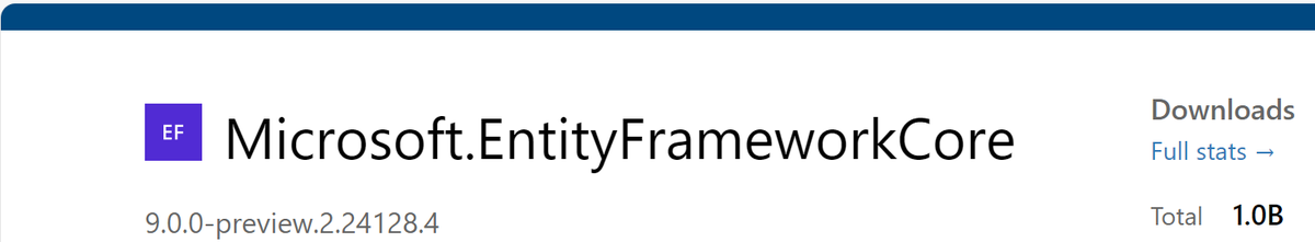 Whoa - over 1.0 billion downloads of the EF Core base package!
#nuget #dotnet #efcore