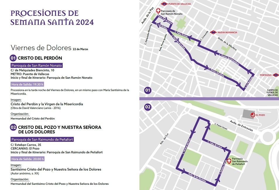 ⛪ Este viernes la #SemanaSanta comienza en #PuenteDeVallecas:

✝19:30h - Cristo del Perdón: P. San Ramón Nonato (c/ Melquiades Biencinto,10)

✝20:00h – Cristo del Pozo y Ntra.Sra. de los Dolores: P. San Raimundo de Peñafort (c/ Esteban Carros,35)

ℹ👉 informate.madrid.es/0zvkz2
