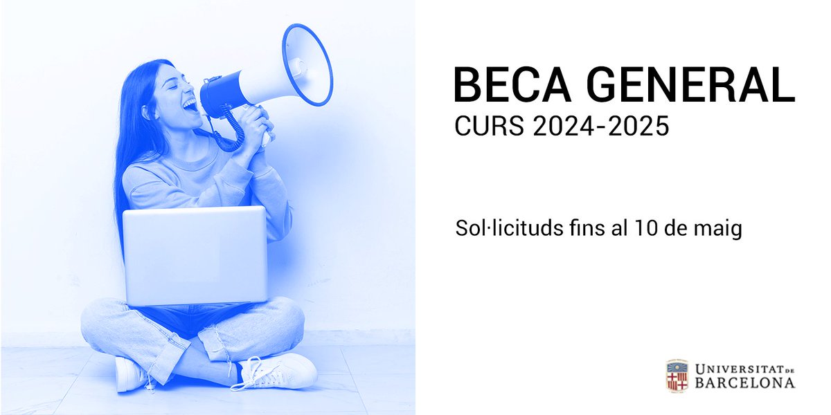 #EstudiantsUB | 📢 Atenció: ja pots demanar la #BecaGeneral per al curs 2024-2025! ✅ Per a estudiants de grau i màster oficial ⌛️ Tens temps fins al 10 de maig! Més informació 👉 ub.edu/beques/grausim…