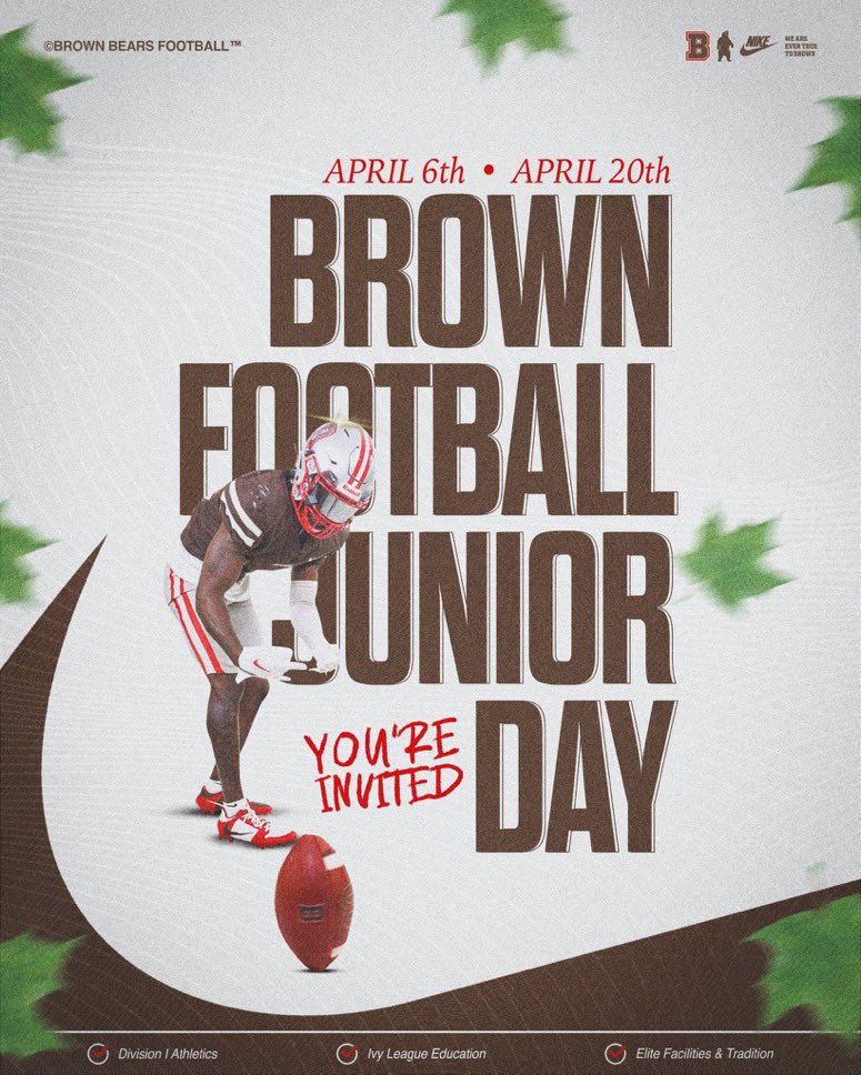 I am excited to attend the @BrownU_Football Junior day on 4/6. Thank you @Browncoachweave for the invite! @coach_marini @coachDjackson1 @CoachW_Edwards @DCoachBupRob @ScoutNickP @CoachLewis_shec @JoeCallahan4 @AbsegamiFB