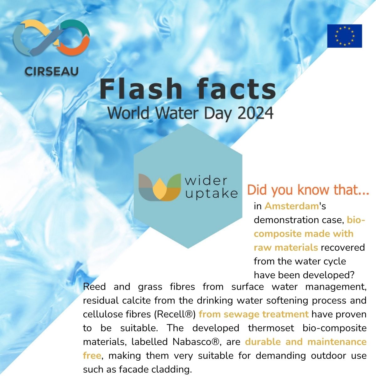 The 22nd of March is #WorldWaterDay2024. Learn more about how the #CIRSEAUcluster projects contribute to a better, more circular water future.

#WaterForPeace #WaterCircularity #Sustainability #CircularEconomy

<a href="/watermining/">WATER-MINING H2020</a>
<a href="/WiderUptake/">WiderUpTake</a>
<a href="/ULTIMATEWaterEU/">ULTIMATE Water EU</a>
<a href="/REWAISE_EU/">REWAISE</a>
<a href="/B_WaterSmart/">B-WaterSmart</a>