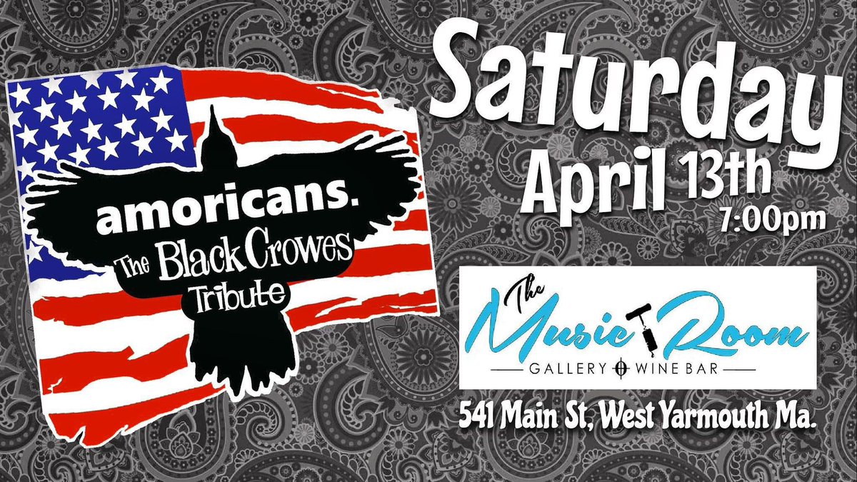 amoricansband's tweet photo. NEW ENGLAND AREA CROWES FANS! Limited seats available for this show, standing room tix on sale NOW! 2 hours of the BEST of The Black Crowes! 
https://t.co/SUdO2V98Ss #theblackcrowes #happinessbastards #capecodmusic #capecod #musicroomcapecod https://t.co/Tstgt4qZH9