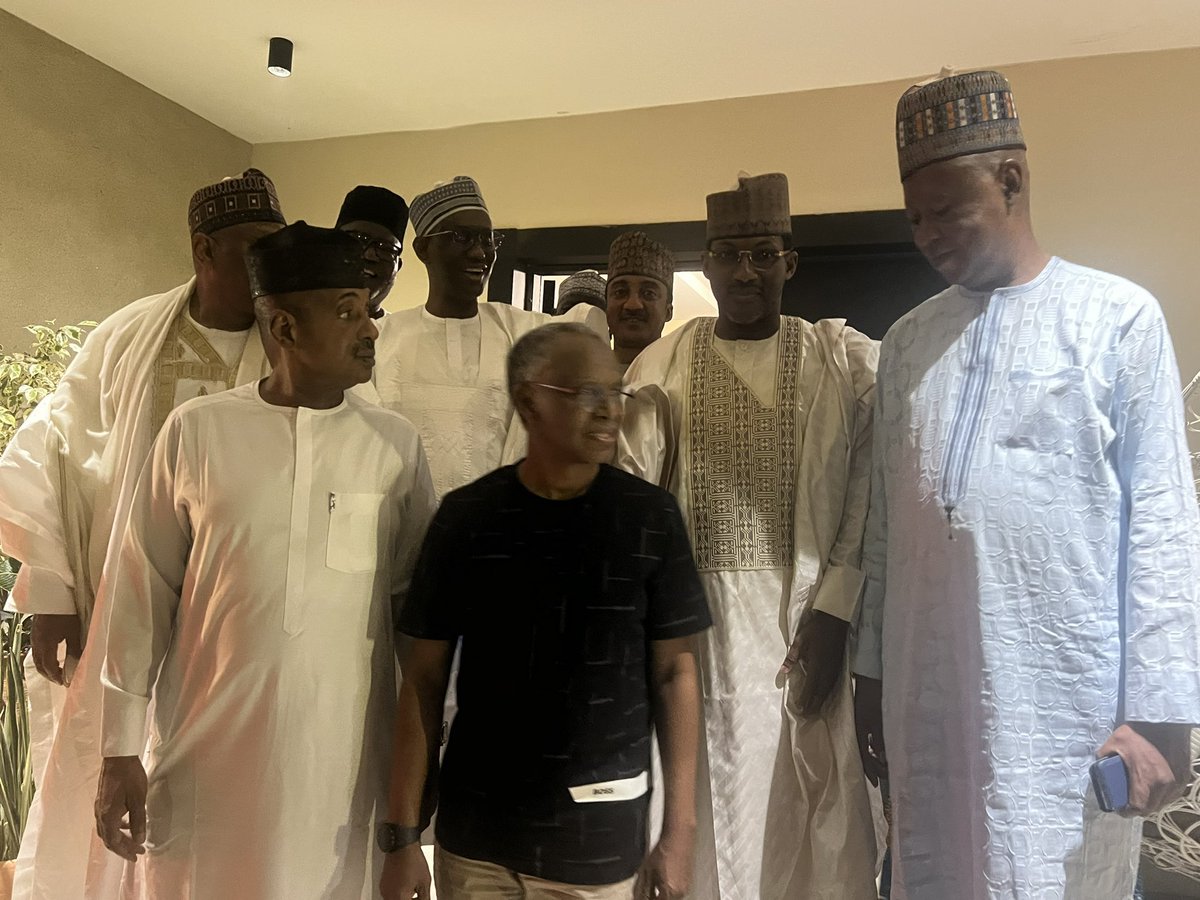 Imranmuhdz's tweet photo. The National Security Adviser, Nuhu Ribadu, Kashim Ibrahim Imam and others meet with El-Rufai at his home. https://t.co/D7juvDUeaS