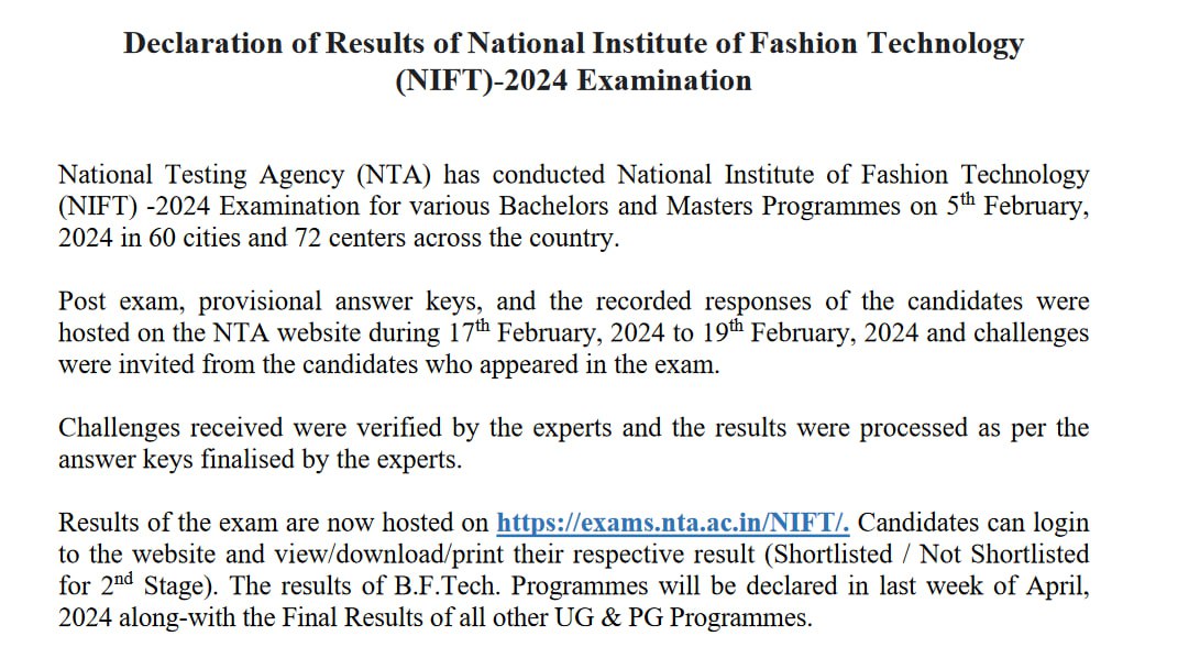 NTA NIFT Admission Test Result / Score Card Released
#SarkariResult #NTA #NIFT #AdmissionTest 
Click to Check it Out : 
sarkariresult.com/2024/nta-nift-…
