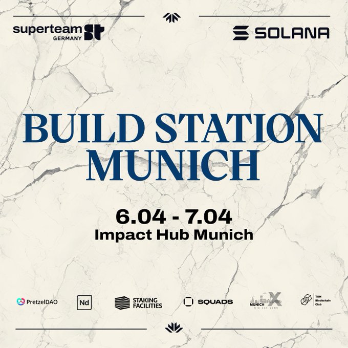 miasanweb3's tweet photo. Glad to be part of of @SuperteamDE's Solana Build Station in Munich🥨 

​This 2 day long co-working space with mentorship and workshops will give you everything you need to build for the ongoing Solana global Hackathon.  

Register in the comments⬇️ https://t.co/nGWH7RXIGd