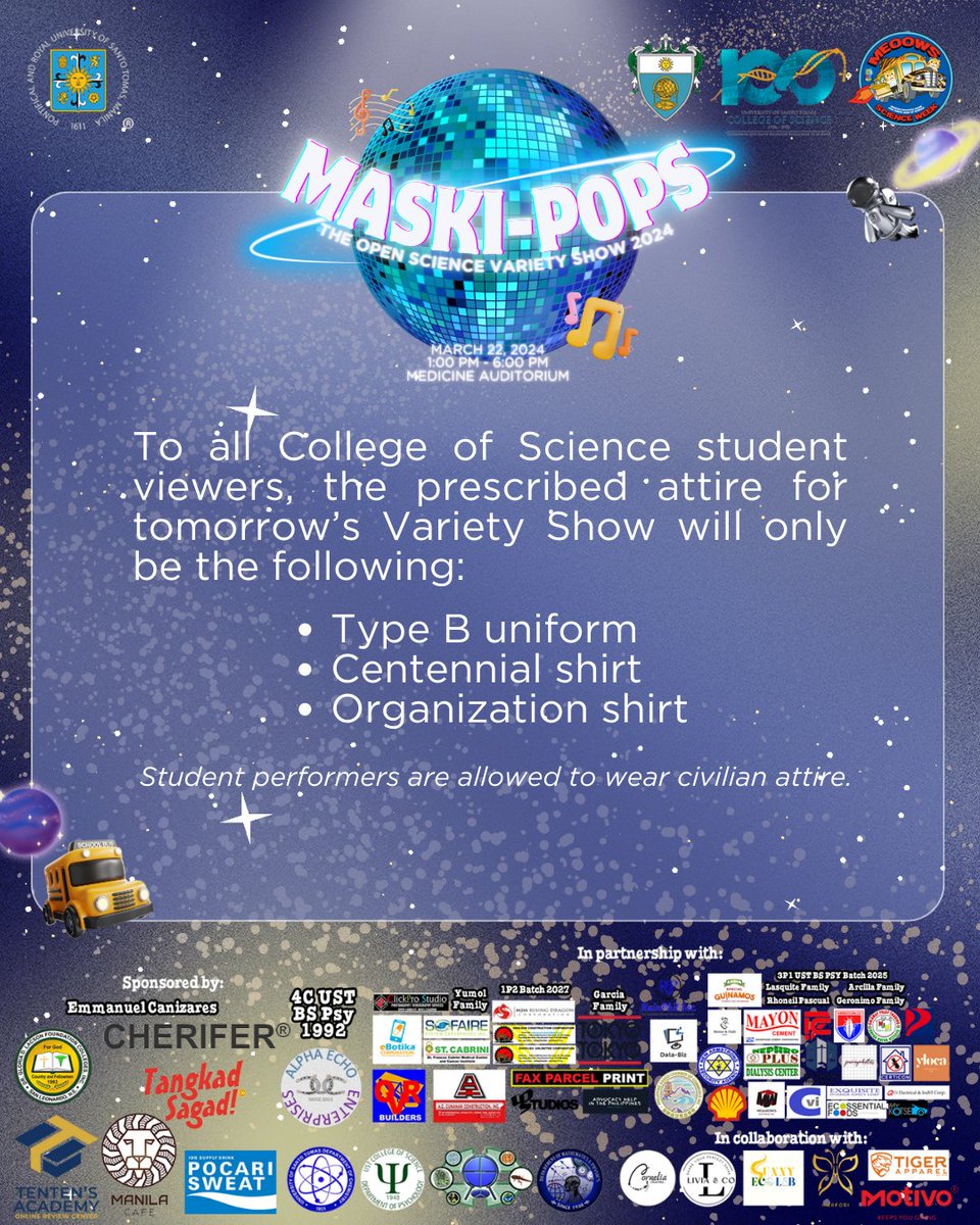 𝗠𝗮𝗸𝗲 𝘄𝗮𝘆 𝗳𝗼𝗿 𝘁𝗵𝗲 𝗠𝗮𝗴𝗶𝗰 𝗦𝗖𝗜 𝗕𝘂𝘀! 🚍
𝗜𝘁'𝘀 𝘁𝗶𝗺𝗲 𝗳𝗼𝗿 𝗼𝘂𝗿 𝗹𝗮𝘀𝘁 𝘀𝘁𝗼𝗽!!

Please be advised of the following attire for tomorrow, March 22, 2024.

#GalingScience
#MaskiPOPs
#SCIkayNa

Board by: Janel Singson, Candice Calingasan