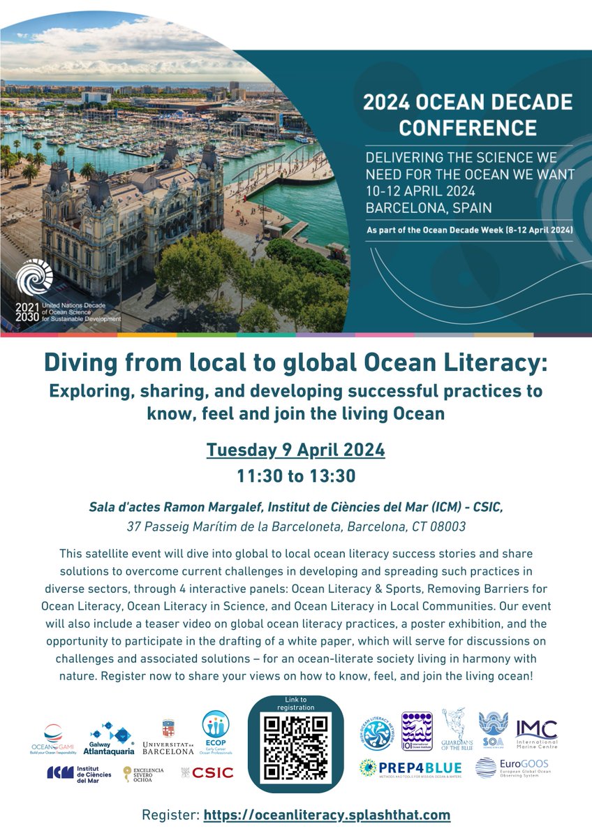 We are thrilled to co-organise this side event of the @UNOceanDecade Conference for an insightful discussion about #OceanLiteracy successes & barriers both locally & globally. Join us on Tuesday 9 April 11:30-13:30! Registration: oceanliteracy.splashthat.com #Scientists4OceanLiteracy