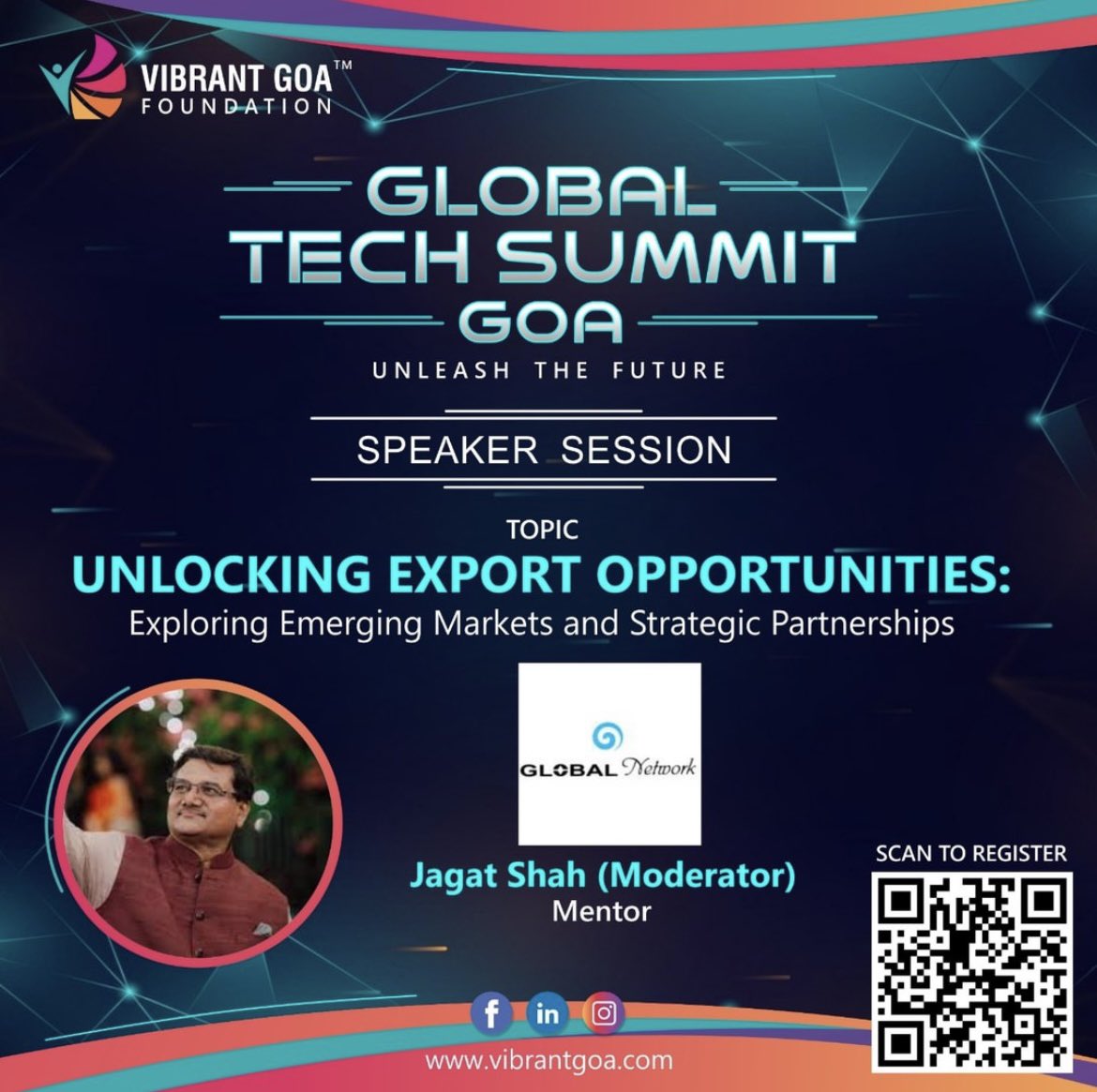 globaljagat's tweet photo. From Camp Goa of Mentor on road
At Vibrant Goa Foundation Global Tech Summit, next two days, I will be sharing my views on :
1. Unlocking export opportunities : exploring emerging markets and strategic partnerships
2. Exploring export opportunities using AI
#vibrantgoa https://t.co/ErLHIUv3F1
