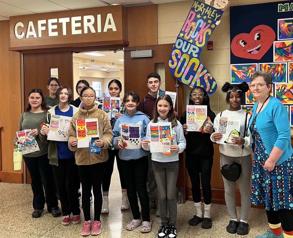 In honor of World Down Syndrome Day and Youth Art Month, Miss Sharp's classes participated in a Crazy Theme Sock design contest! 2 winners in each class won crazy socks for their efforts! Great work from all who participated! <a href="/pdsdsuper/">Dr.George Steinhoff</a> @siegelks01 <a href="/NorthleyMS/">The Northley Viking</a> @MrsGordon_ART