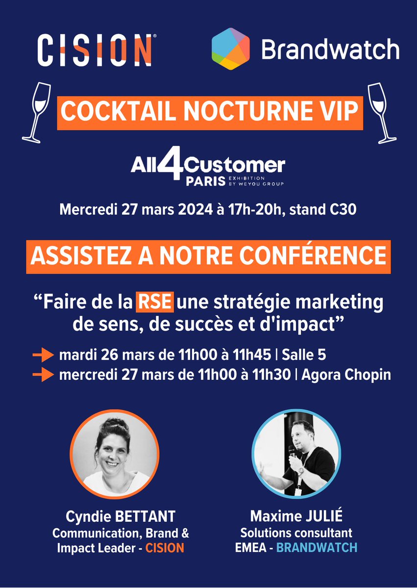 le salon All4Customer Paris, c’est la semaine prochaine, j’y serais le 26 et le 27, n’hésitez pas à venir partager un cocktail sur le stand <a href="/CisionFrance/">Cision France</a>  (C30) : la nocturne c’est le 27 dès 17h. Au plaisir de vous y retrouver 😊