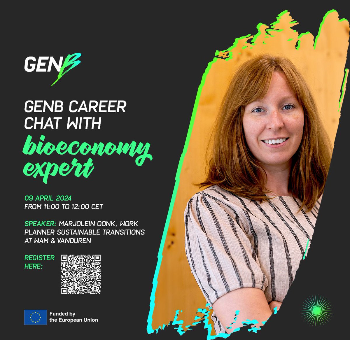 📢 - 7 DAYS! 🌍Dive into the world of #Bioeconomy with Marjolein Oonk, a leading expert in sustainable transitions! ♻️ 📆 Join us on April 9th at 11:00 CEST for a Career Chat!💬@biovoices 🎓Secondary school teachers and students, register today! 👉bit.ly/GenB_Chat