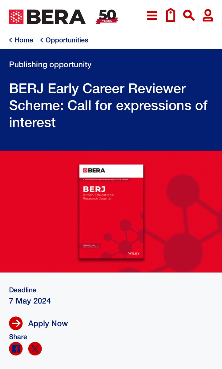 @BERJ_Editors are glad to launch this new early career reviewer scheme to support the academic development of those in need, particularly in peer reviewing. For details and to apply, please visit bera.ac.uk/opportunity/be… @BERANews @BERA_ECRNetwork @wileyinresearch @WileyGlobal