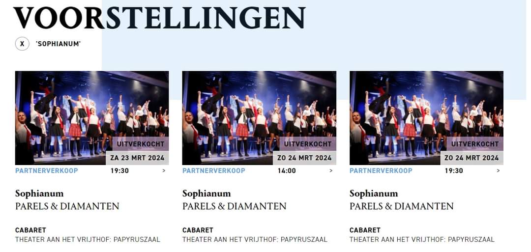 De drie voorstellingen van "Parels &amp; Diamanten" in het Theater aan't Vrijthof in Maastricht zijn UITVERKOCHT!