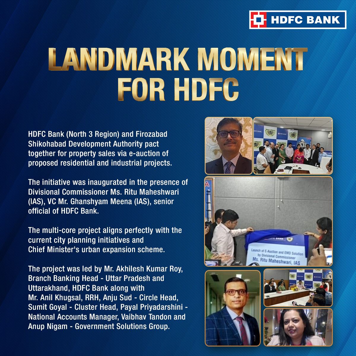 HDFC Bank (North 3 Region) and Firozabad Shikohabad Development Authority pact together for property sales via e-auction of proposed residential and industrial projects. #HDCBank #News #LandmarkMoment