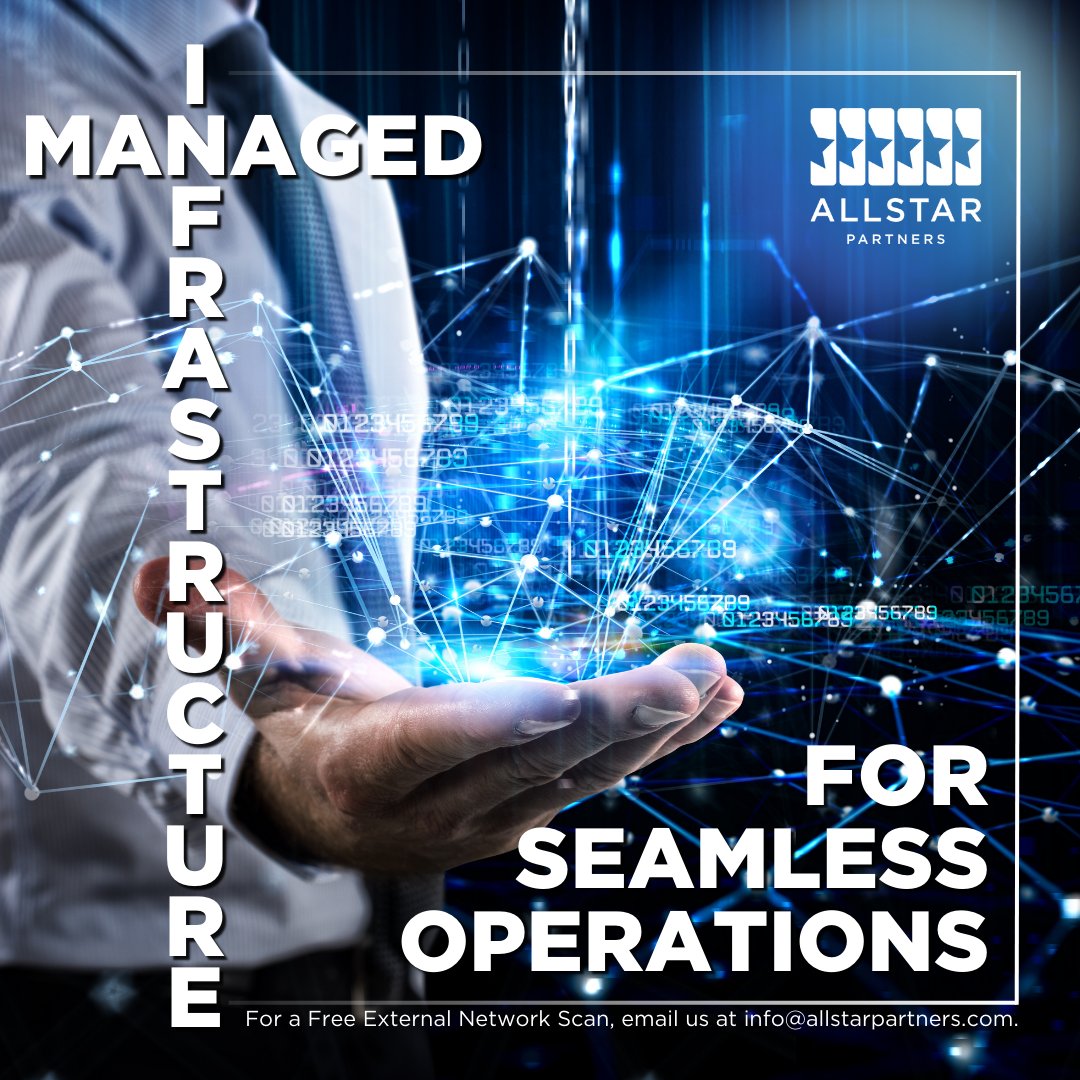 allstarpartners's tweet image. Seamless operations require a solid IT infrastructure. Is yours up to the mark? Trust ALLSTAR Partners for stability and growth.

For a Free External Network Scan, email us at info@allstarpartners.com.

#ManagedInfrastructure #SeamlessOperations #NetworkScan
