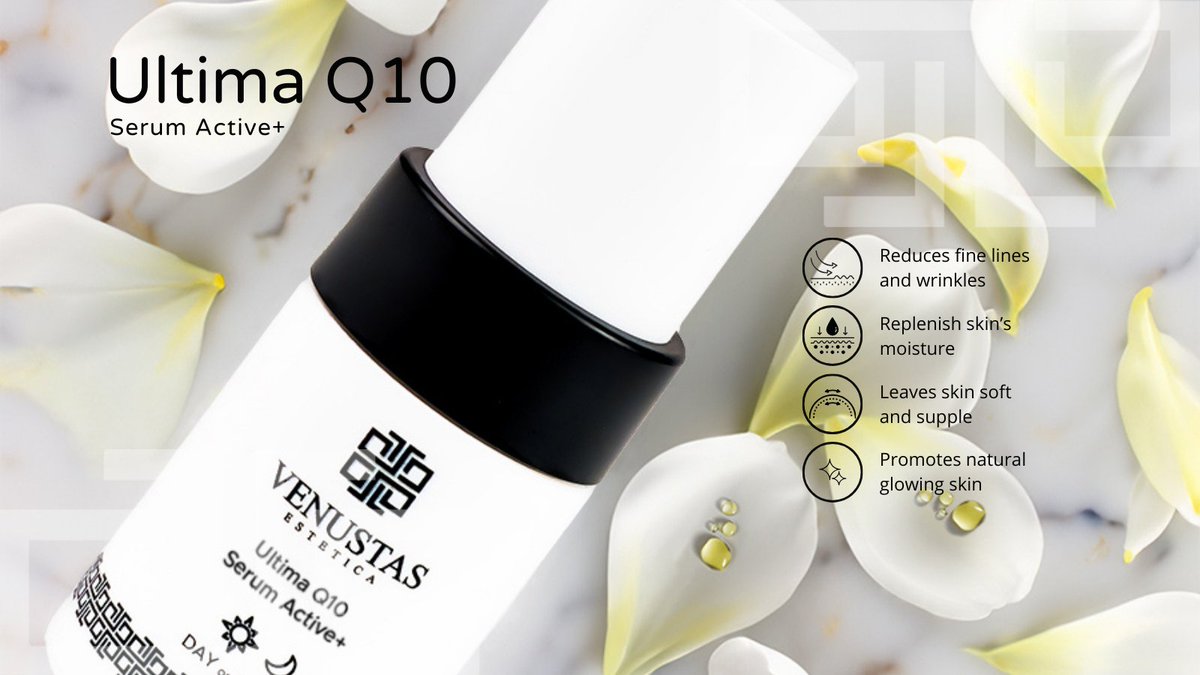 Venustas Ultima Q10 Serum: Coenzyme Q10 renews skin, reducing lines for a radiant glow. Organic Elixir: Nourishing ingredients moisturise, leaving skin soft. Anti-Aging Defence: Shield skin with antioxidants, prevent aging. #venustasskindiscovery #glowwithvenustas #ultimaq10serum