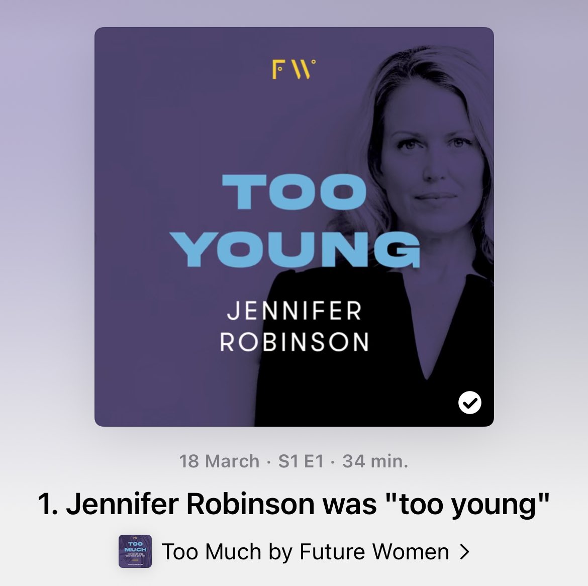 Kate Fitz-Gibbon (@kate_fitzgibbon) on Twitter photo Just finished listening to episode 1 of <a href="/FutureWomen/">FW (Future Women)</a>’s new podcast series ‘Too Much’. A brilliant interview by <a href="/helenmccabe/">helen mccabe</a> with <a href="/suigenerisjen/">Jen Robinson</a>.
This series interviews high-achieving women who bucked trends, disrupted systems & refused to quit.
Details: futurewomen.com/podcasts/ Just finished listening to episode 1 of <a href="/FutureWomen/">FW (Future Women)</a>’s new podcast series ‘Too Much’. A brilliant interview by <a href="/helenmccabe/">helen mccabe</a> with <a href="/suigenerisjen/">Jen Robinson</a>.
This series interviews high-achieving women who bucked trends, disrupted systems & refused to quit.
Details: futurewomen.com/podcasts/
