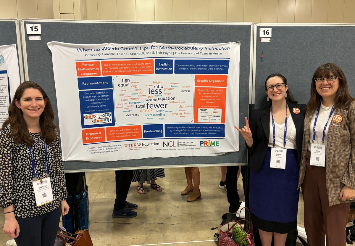 Love seeing this collaboration among NCLII Scholars Danielle Lariviere, Blair Payne, and Tessa Arsenault. Here they provided top tips for math vocabulary instruction including the use of representations and graphic organizers. #CEC2024