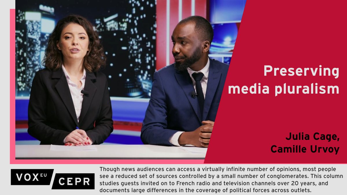 This column studies guests invited on to #French radio and television channels over 20 years, and documents large differences in the coverage of political forces across outlets. Julia Cage @sciencespo @ScPoEcon, @CamilleUrvoy #UniMannheim @EconUniMannheim ow.ly/vpyR50QXocX