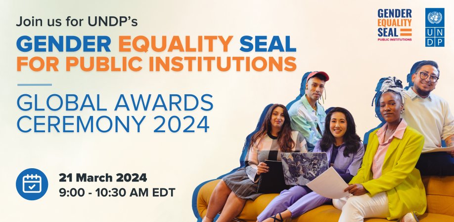 We are #LIVE! Join us for the #GenderEqualitySeal award ceremony that will award for the first time ever public institutions for their outstanding achievements in improving gender public policies. Register ➡️ bit.ly/3P2edf4 #CSW68