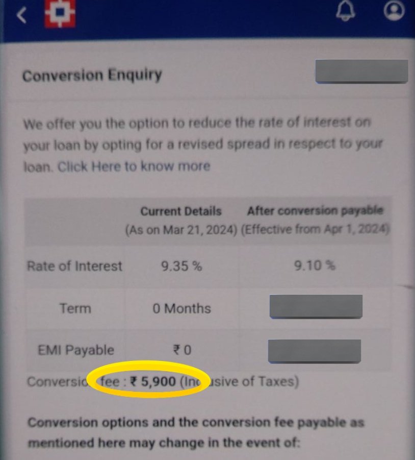 Dear @HDFC_Bank @HomeLoansByHDFC @HDFCBank_Cares Why are the conversion fees(₹5,900) charged this heavily on every change request in home loan ROI? In this world of digitalization, what it takes to automate this process of changing ROI when RBI announces the rate changes?…