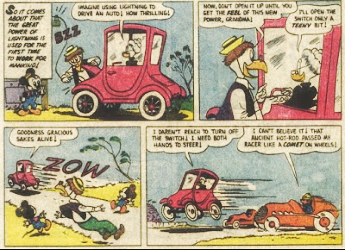 MrCarFacts's tweet photo. Did you know Grandama Duck was driving an electric car? Her automobile is based on early EV’s like the Detroit Electric and the Baker Electric. In 1900, about a third of all cars were electric and they had great advantages over early noisy petrol cars. https://t.co/3uP9nz2iV1