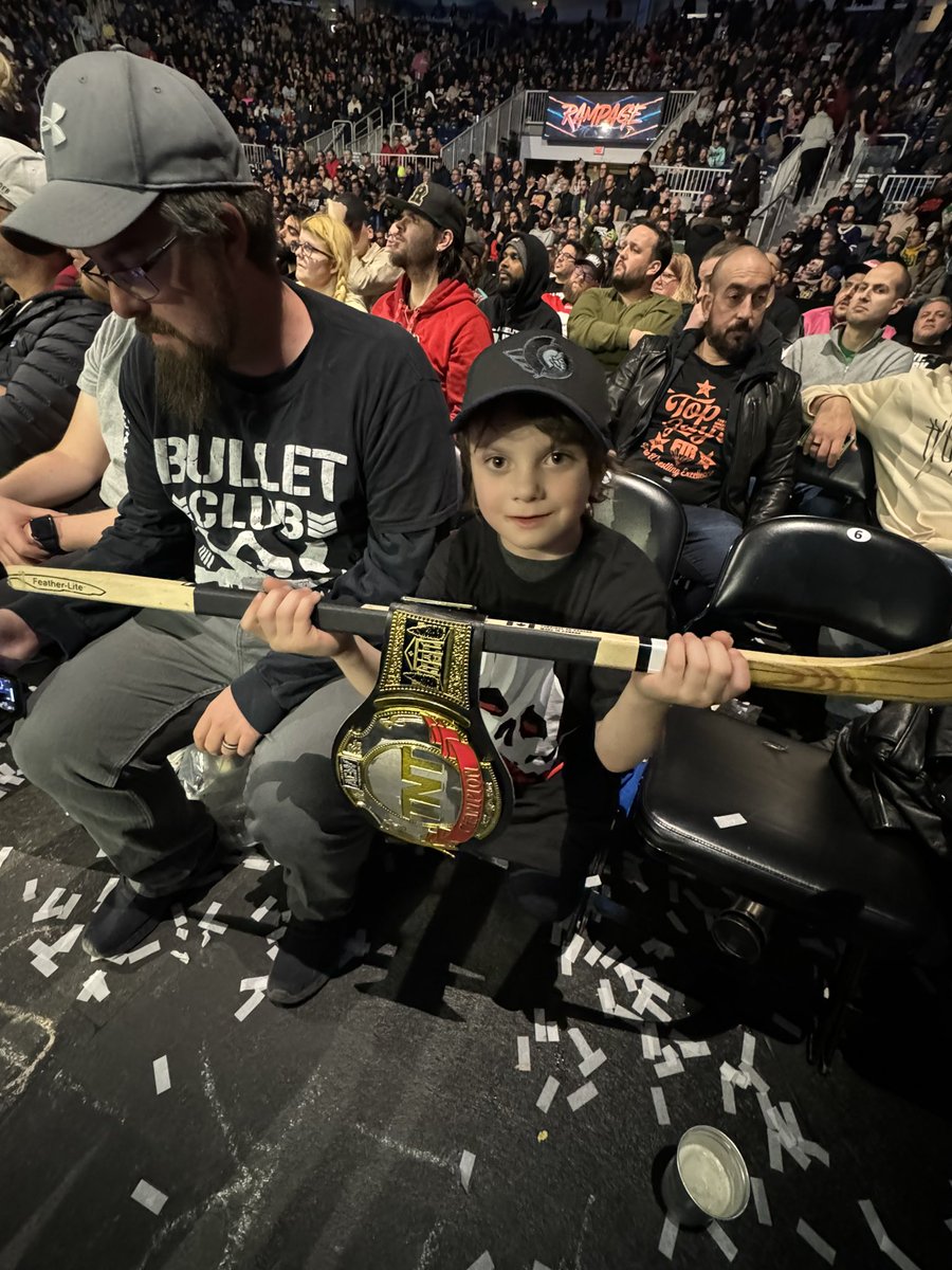 CapnSmitty13's tweet photo. What a night! @AEW always delivers. Front row and the nephew got the stick @RatedRCope used in the match. Words can’t describe the excitement and joy this kid was experiencing. Thank you so much #aew
#AndNEW #TNTChampion #ratedrsuperstar #toronto #wrestling #bustedopen https://t.co/PksTInnJPF