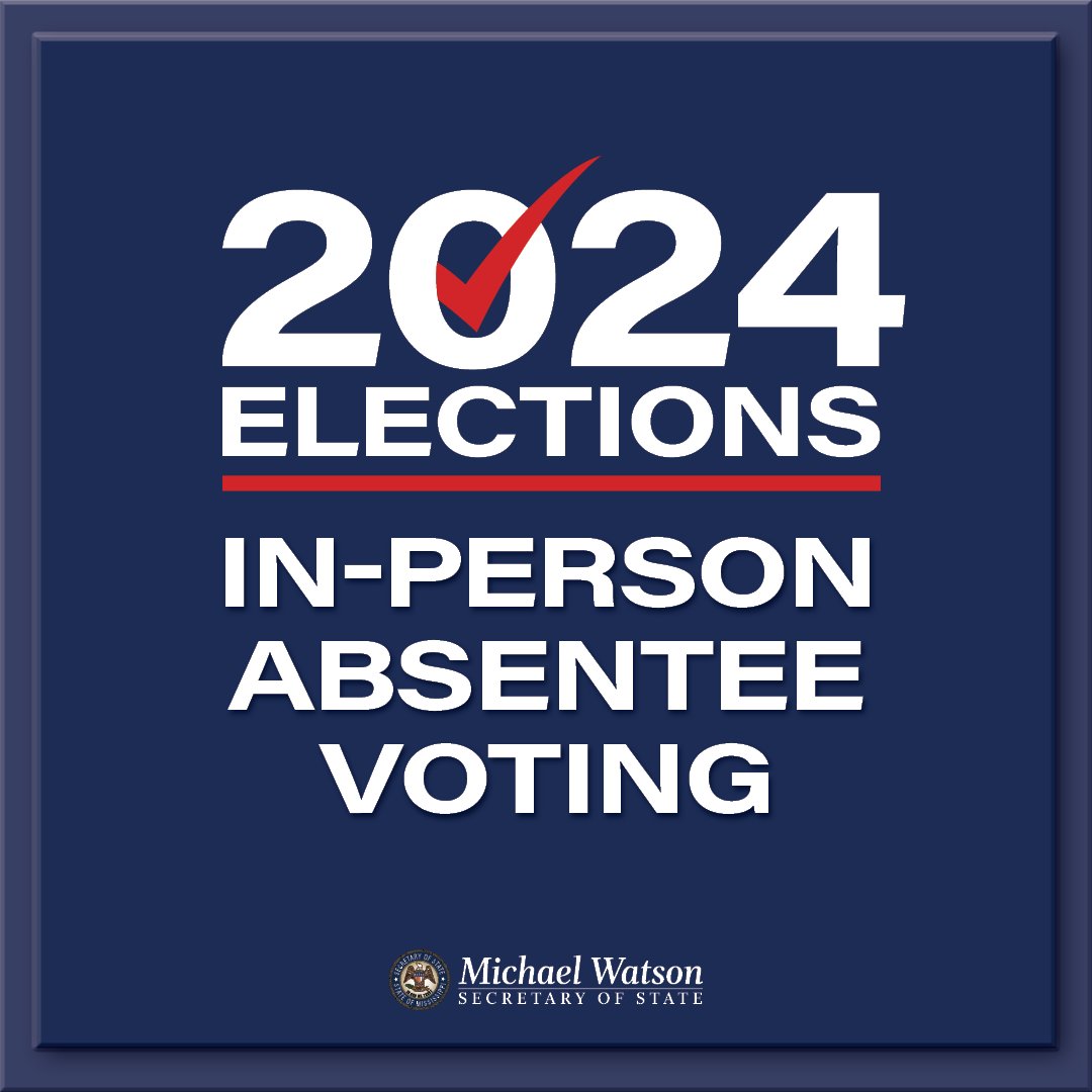 #ElectionAlert❗️ Saturday in-person absentee voting for the Primary Runoff Election will be held from 8 a.m. to noon on:
 
➡️March 23
➡️March 30
 
For more information on your circuit clerk’s office: myelectionday.sos.state.ms.us/VoterOutreach/…
 
#Elections101 #yallvote