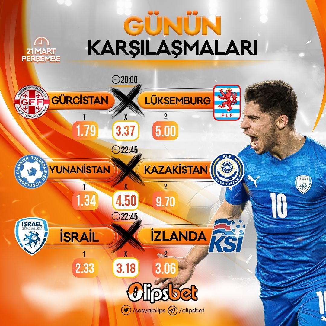 ⚽️ ⚽️ ⚽️ GÜNÜN MAÇLARI ❗️

💎 Her yatırıma freebet ❗️
💎  Şans çarkı sınırsız ödüller ❗️

✅ Olipsbet kazandırır❗️

20:00  Gürcistan v Lüksemburg

22:45  Yunanistan v Kazakistan

22:45  İsrail v İzlanda 

#olipsbet 

👉 buff.ly/4afpels