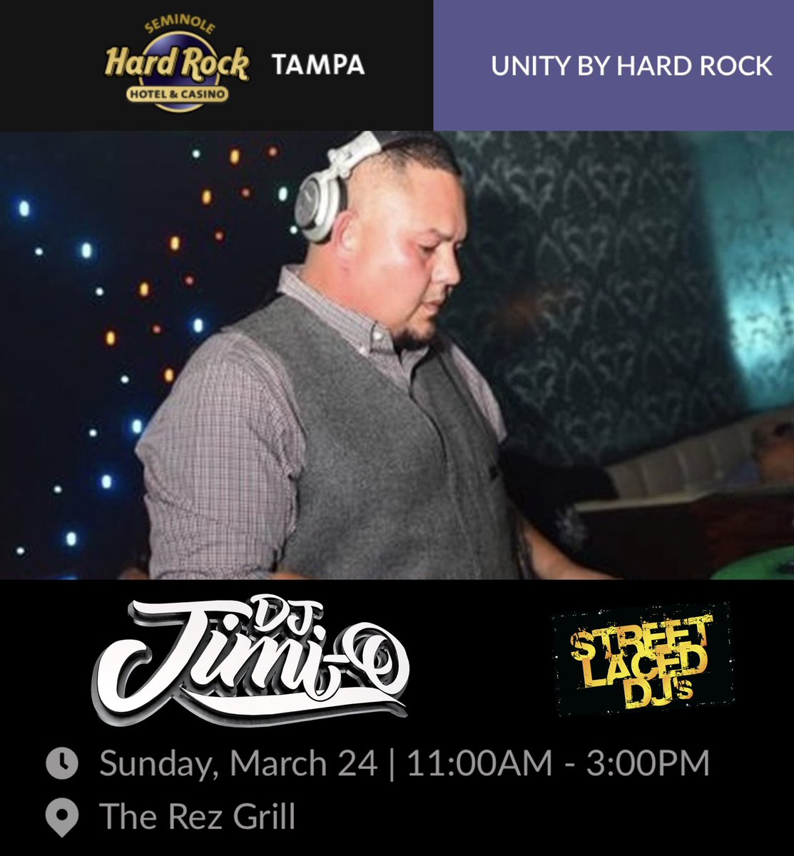 Plans this weekend, <a href="/CityofTampa/">City of Tampa</a>? You do NOW! We’ve got a quadruple threat of #StreetLacedDJs rockin’ <a href="/SHRTampa/">Seminole Hard Rock Tampa</a>! <a href="/MingleMixx/">Mingle Mixx</a> on deck tomorrow night at The L Bar, <a href="/dj_JTradio/">Jonathan Tirado</a> poolside Saturday afternoon while <a href="/DJQeys/">DJ Qeys</a> takes over The L Bar at 10p! #SundayFunday w/<a href="/DJJIMIO/">DJ JIMI O</a> at The Rez