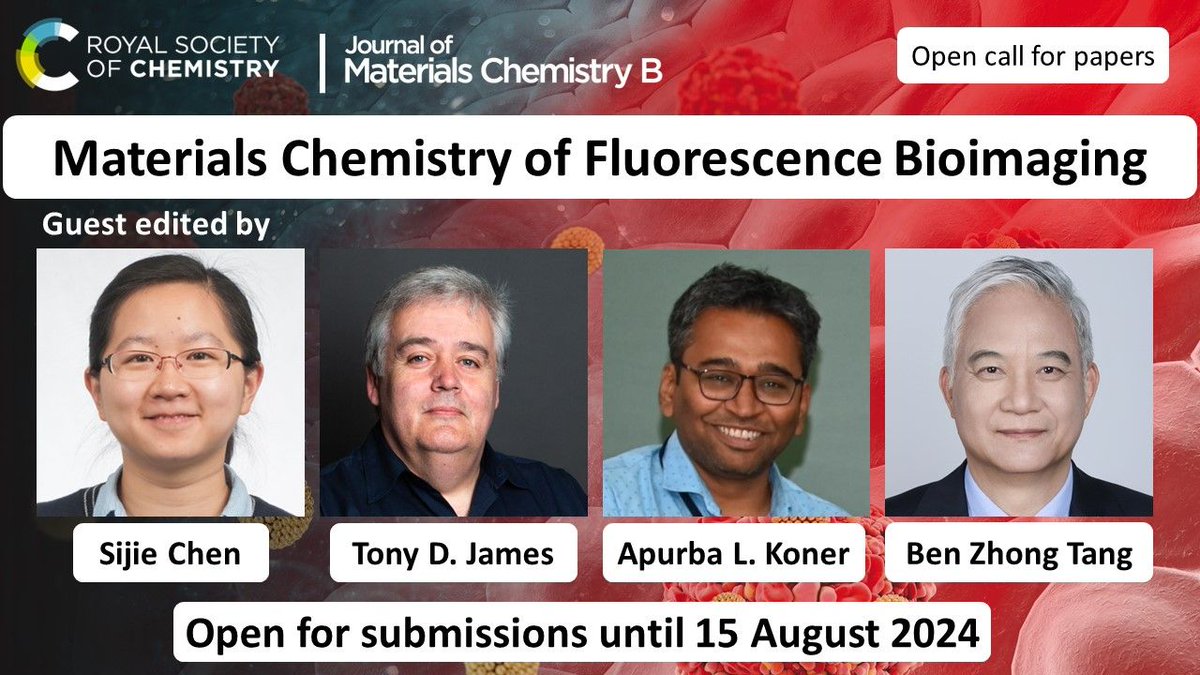 A thematic issue on 'Materials Chemistry of Fluorescence Bioimaging' in Journal of Materials Chemistry B @JMaterChem; guest edited by Apurba Lal Koner @KonerApurba along with Sijie Chen, Tonny James @chemosensors and Ben Zhong Tang @BenZhongTANG1