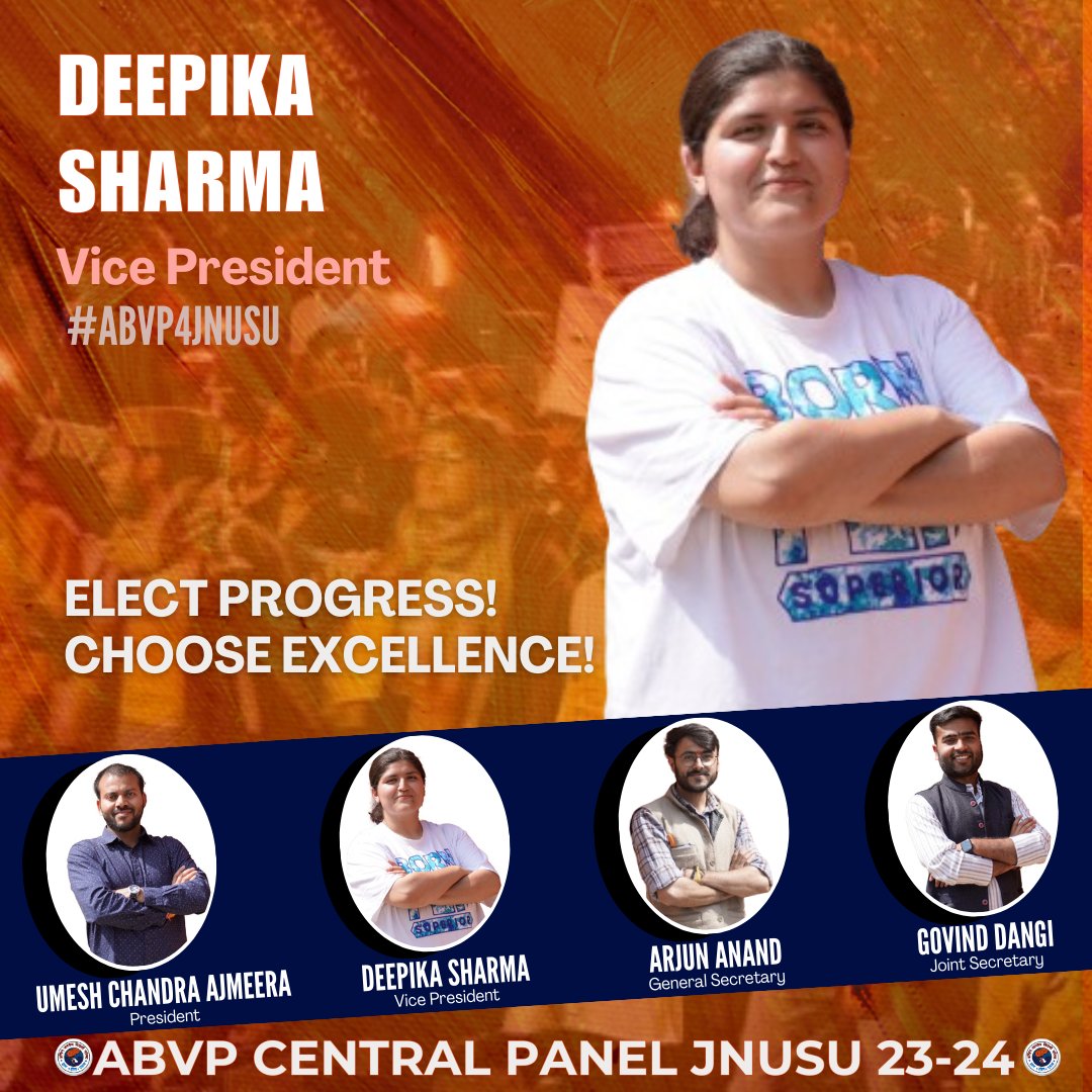AbvpBeed's tweet photo. ABVP's vision for JNU includes equal opportunities, inclusive policies, and a vibrant academic community. Vote for a better future, vote for ABVP!

#ABVP4JNUSU https://t.co/La9slQ1Y7Z