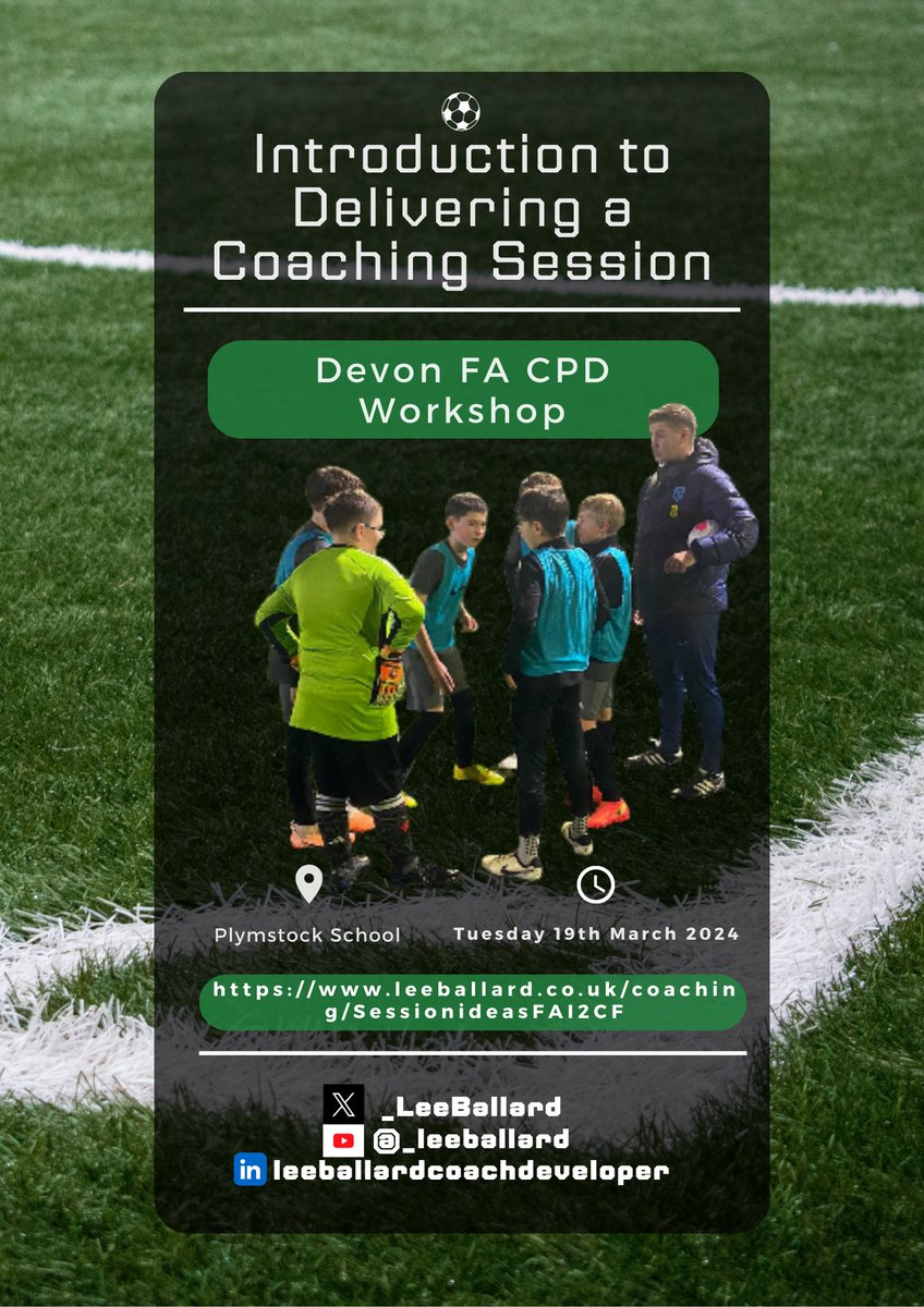 It was a pleasure to lead this @devon_fa workshop with @_DanDixon and our very own @MarjonFootball student @JackMasters_28 Coaches, I have put this page together with some further resources. Would you like anything else? leeballard.co.uk/coaching/Sessi…