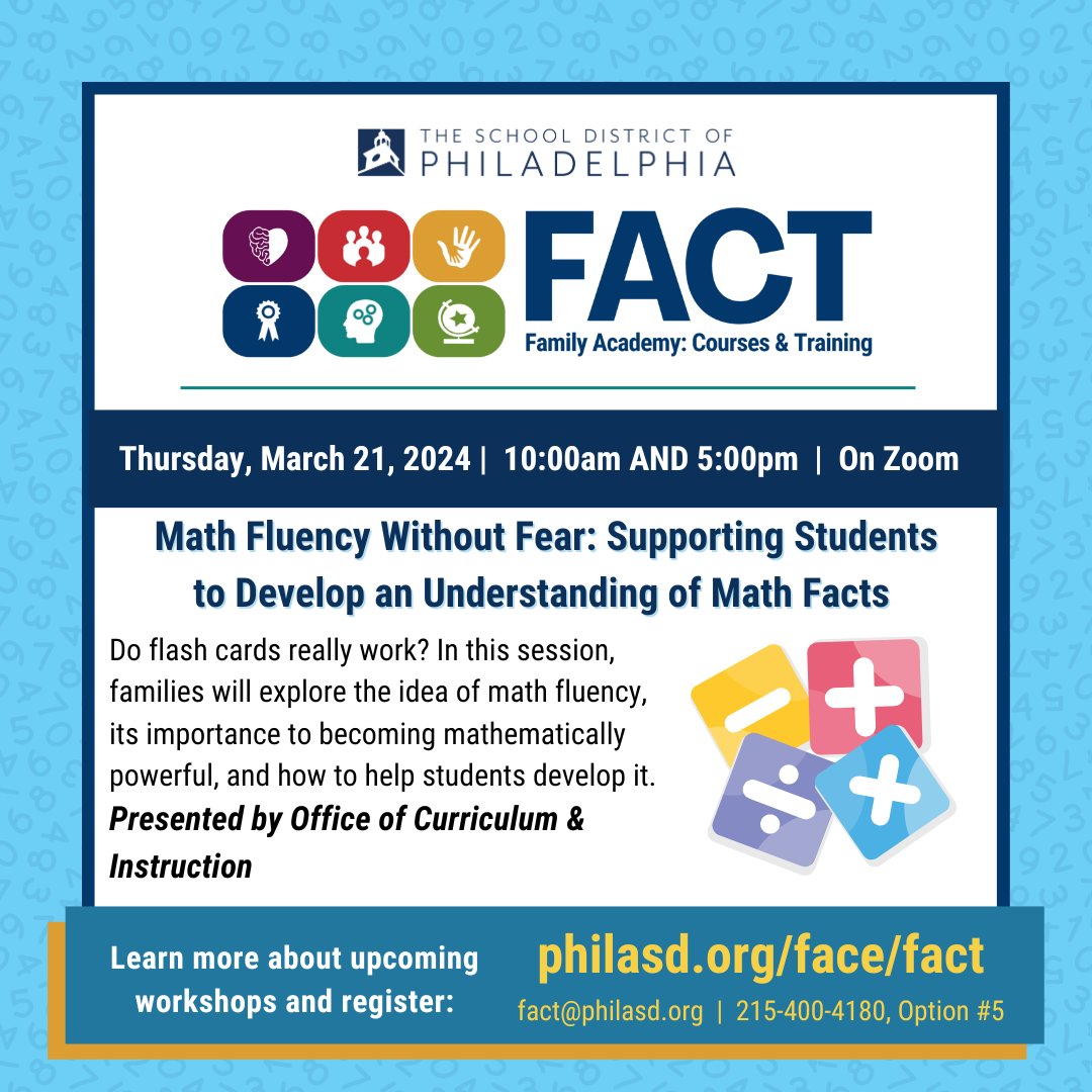 📢 HAPPENING TODAY!! Please share with families in @PHLSchools and encourage them to join to learn more about how to support their children with fluency in mathematics! #PHLed