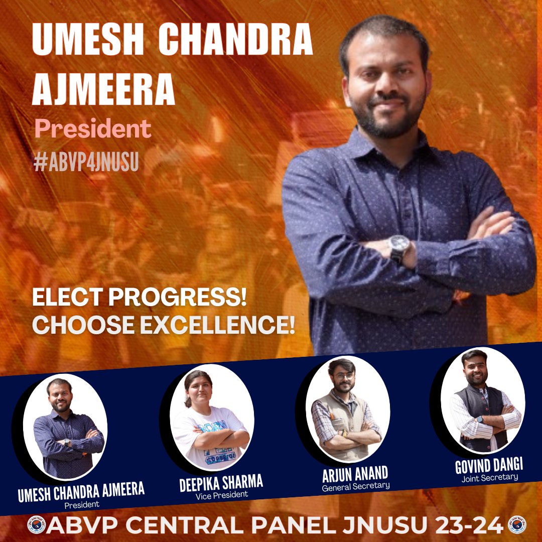 I appeal to all voters of JNU to Vote for Progress! Vote for Excellence Vote for Indianness. Vote for Happy and Meaningful JNU campus life. #ABVP4JNUSU