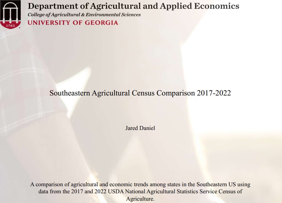 How has agriculture changed in the Southeastern U.S. in the last five years?  Check out a new set of fact sheets by Jared Daniel and the UGA Ag &amp; Applied Econ using the latest USDA census data on our department website: agecon.uga.edu/extension.html