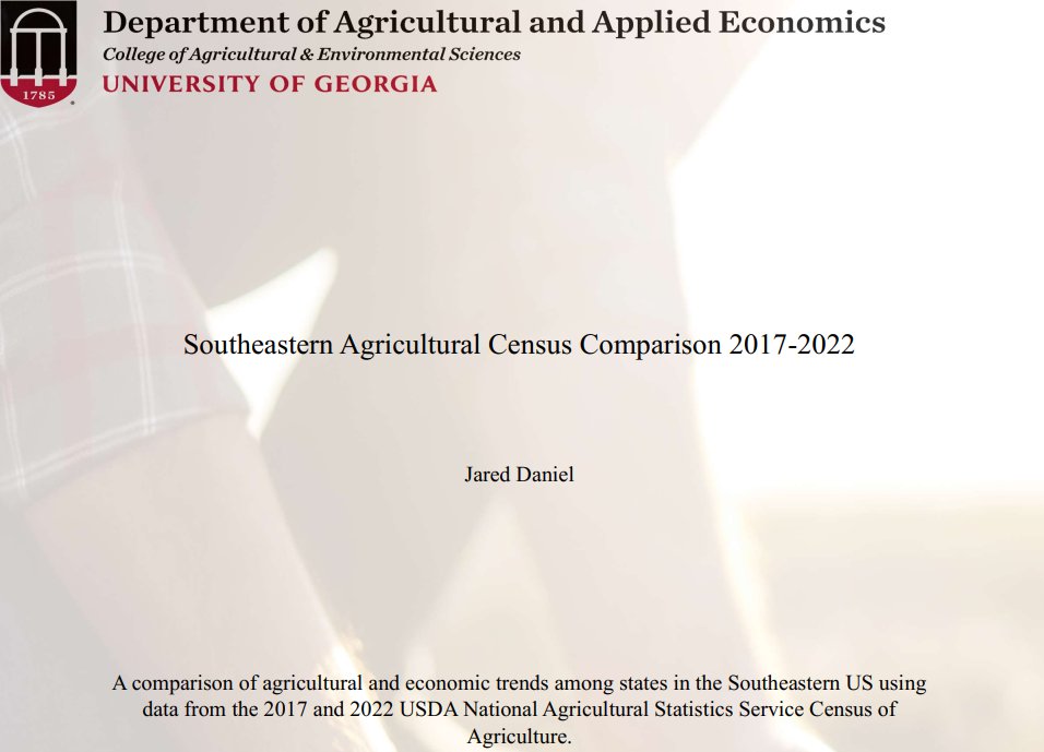 How has agriculture changed in the Southeastern U.S. in the last five years? Check out a new set of fact sheets by Jared Daniel and the UGA Ag & Applied Econ using the latest USDA census data on our department website: agecon.uga.edu/extension.html