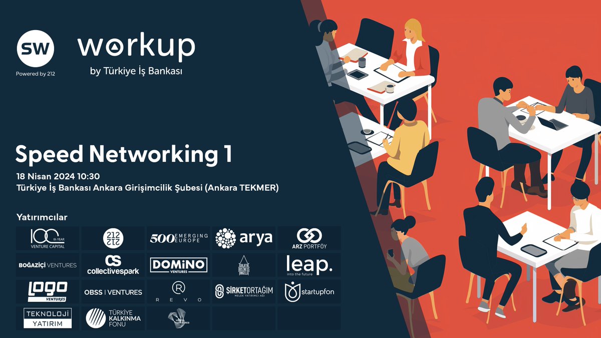 Girişimcilik dünyasının önde gelen yatırımcıları ile Türkiye İş Bankası Ankara Girişimcilik Şubesinde buluşuyoruz! Speed Networking etkinliğinde ekosistemin önde gelen 20 yatırımcısı ile bir araya gelmek ve sorularınıza yanıt alma fırsatı yakalamak için başvurabilirsiniz: