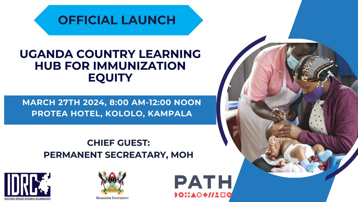 IDRC_Uganda's tweet photo. Excited to announce the official launch of the #ZeroDoseLearningHub in Uganda! Join us on 27th March 2024 for this milestone event, with @MinofHealthUG Permanent Secretary @DianaAtwine as Chief Guest. Stay tuned for more details! #ImmunizationEquity https://t.co/vkRRfGblk2