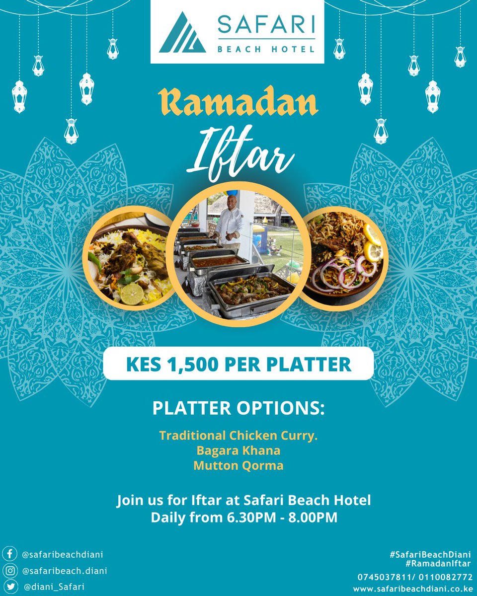 Every evening, join us for a delightful Iftar experience at @diani_safari, where the serene shores provide the perfect backdrop for breaking fast with family and friends. Reserve your table now. #SafariBeachDiani #iftar2024 #Ramadan #DianiBeach #ADelightfulPlaceToWander