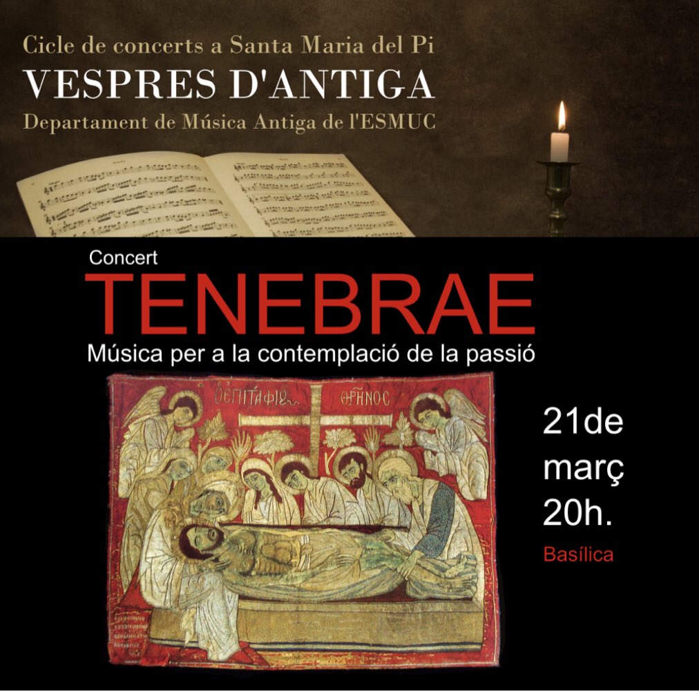 EsmucAntiga's tweet photo. Música de la Setmana Santa, coincidint amb la diada europea 🇪🇺 de la #MúsicaAntiga:
  
#Vespres d’Antiga a la Basílica del Pí @MuseudelPi. Avui, 21/3/2024, 20:00 h.

PERGOLESSI, VICTORIA, HÄNDEL, MATTEIS, SCHÜTZ 
 
#EarlyMusic 

SOM @EsmucAntiga de l’@esmuccat https://t.co/ctsWD9TuRz