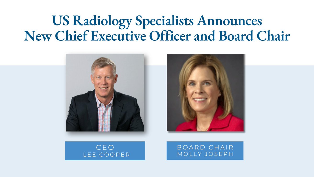 NEWS: US Radiology has announced the addition of veteran healthcare executive Lee Cooper as CEO and current board member Molly Joseph as Board Chair, effective April 1st. Read more about the news and US Radiology's next phase of growth in today’s release: usradiology.com/news/2024/03/2…