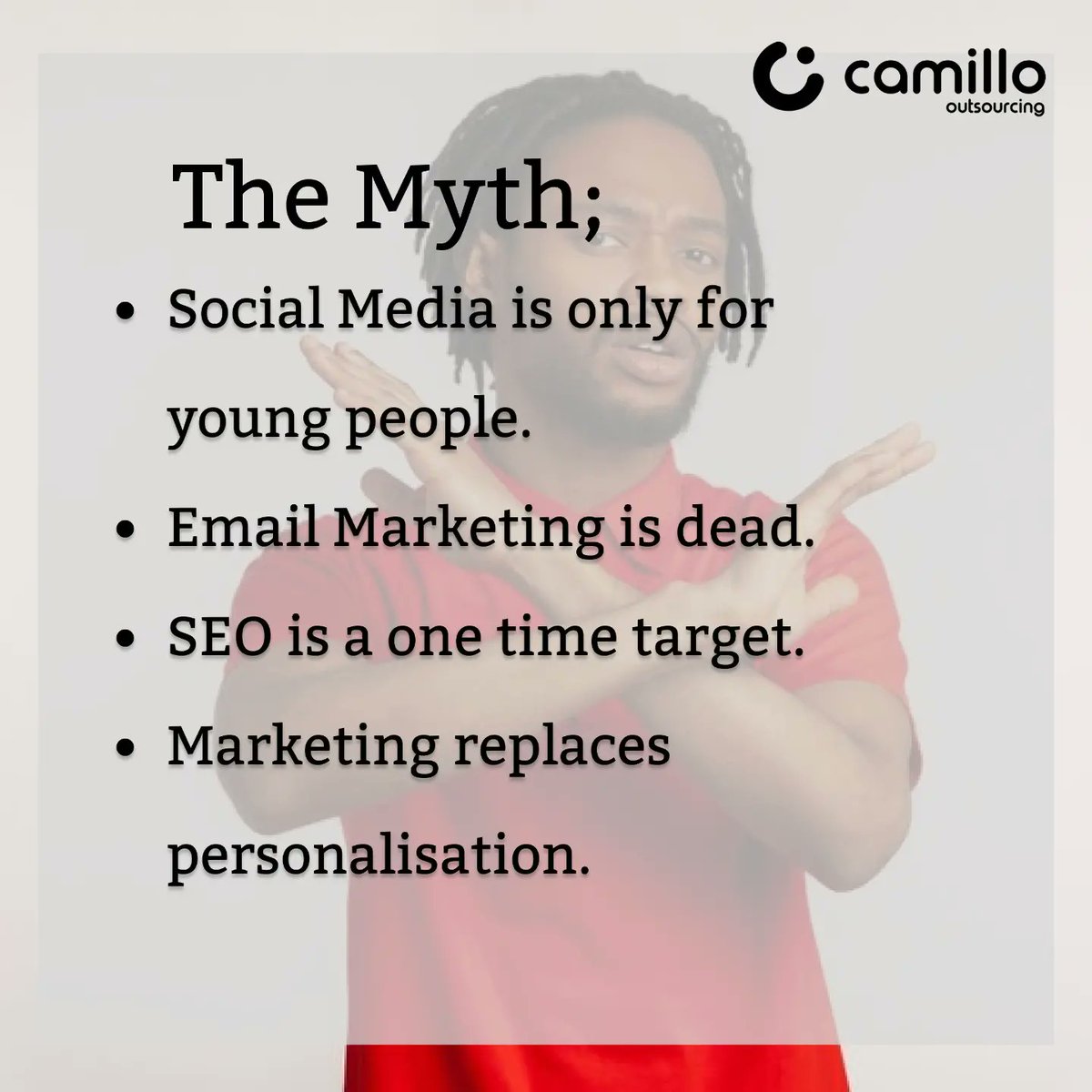 So when you seek industry knowledge do you carry the myths along too?

Are these marketing myth true? 
Which of them do you believe and practice.

#camillo #outsourcing #myth #marketingmyths 
#marketingactivities #marketing #goodmarketing