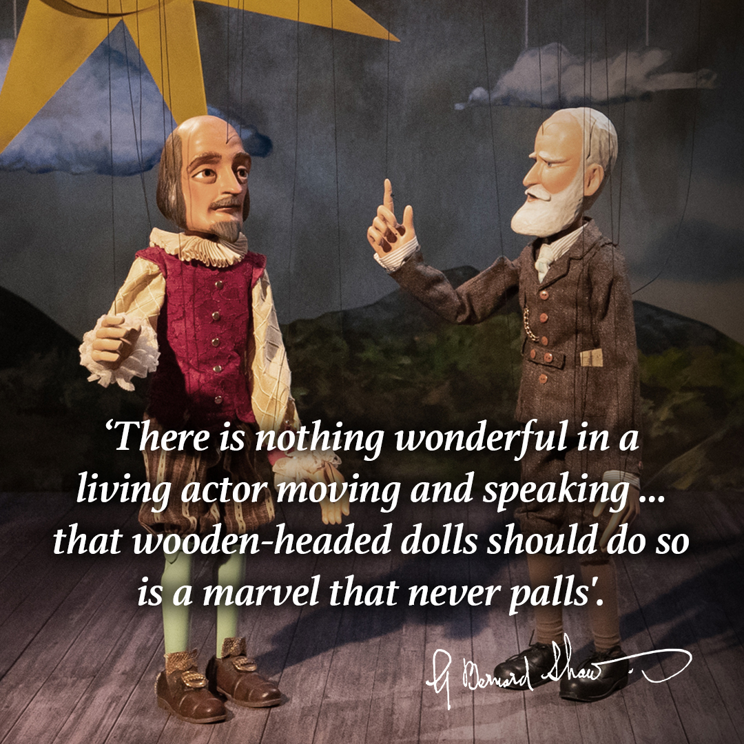ShavFilm's tweet photo. Happy #WorldPuppetryDay_2024 . GBS loved puppets, he even preferred them to actors! He went to puppet shows as a kid in Dublin and later became friends with British puppet builders Waldo &amp; Muriel Lanchester. He wrote his final play specifically for puppets: 'Shakes Versus Shav'. https://t.co/Ekxbxkc73W
