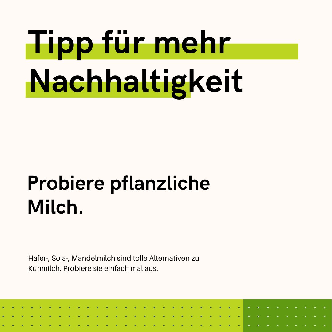 Tipp für mehr #Nachhaltigkeit: Probiere pflanzliche #Milch. 

Ich greife in der Regel zu #Hafermilch.
Welche pflanzliche Milch magst du am liebsten?