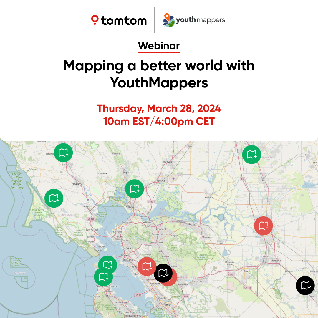 Maps have the power to change the world. 🌏 Want to know how? Join our next webinar and discover how TomTom works with #YouthMappers and #OpenStreetMap to make maps with impact: bit.ly/3vcN0zV